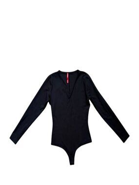SPANX Women's Medium Black One Shoulder Bodysuit Cut Out Long Sleeve Shapewear.